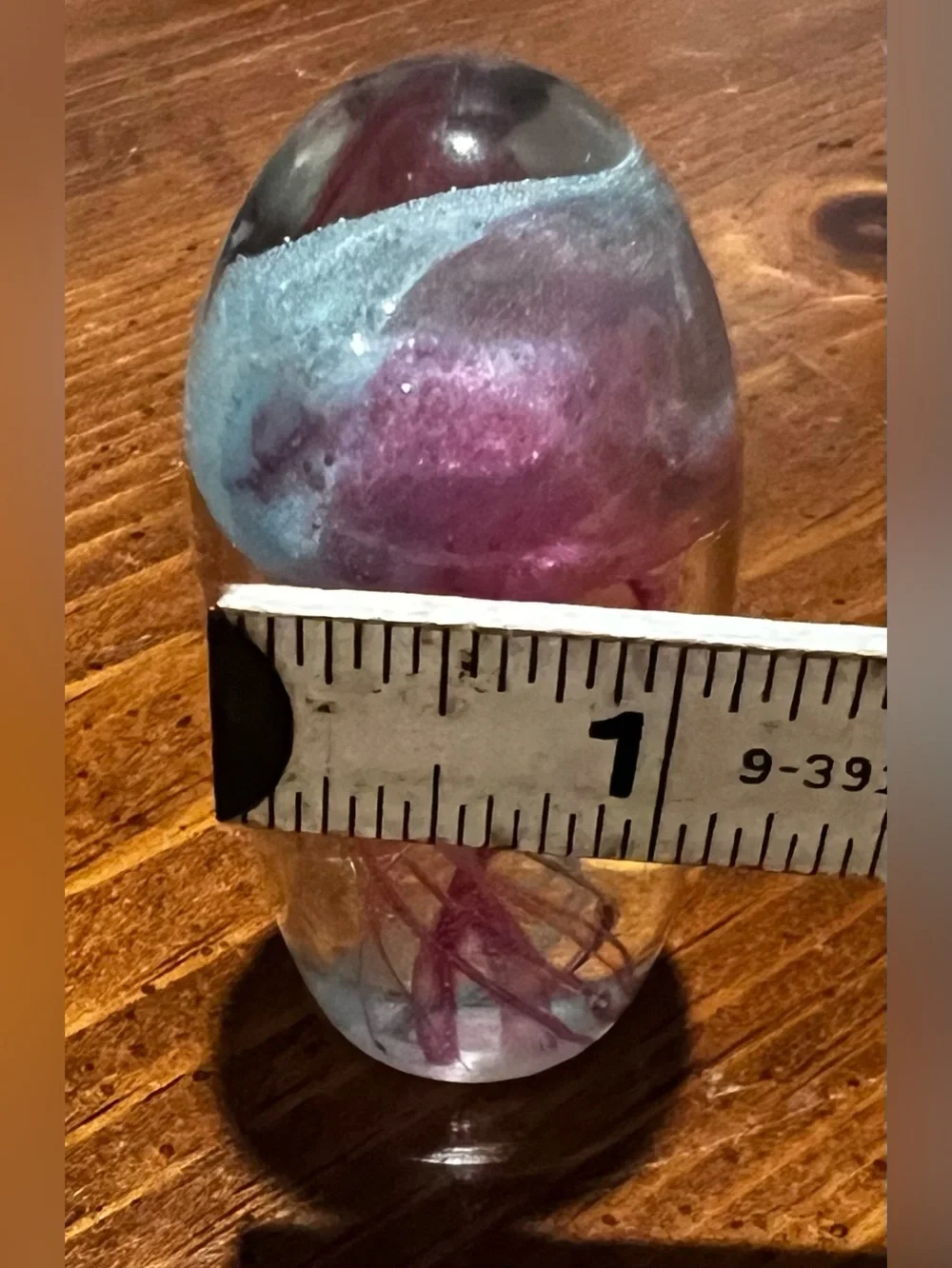 VTG Jellyfish Blue & Pink Blown Glass Egg-shaped Paperweight 3 Inches